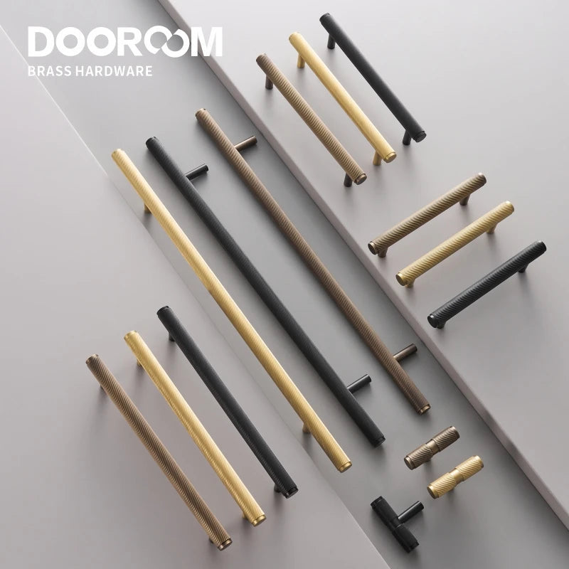 Dooroom Brass Swirl Stripe Furniture Handles T bar Long Pulls Cupboard Wardrobe Dresser Shoe Box Drawer Wine Bar Cabinet Knobs