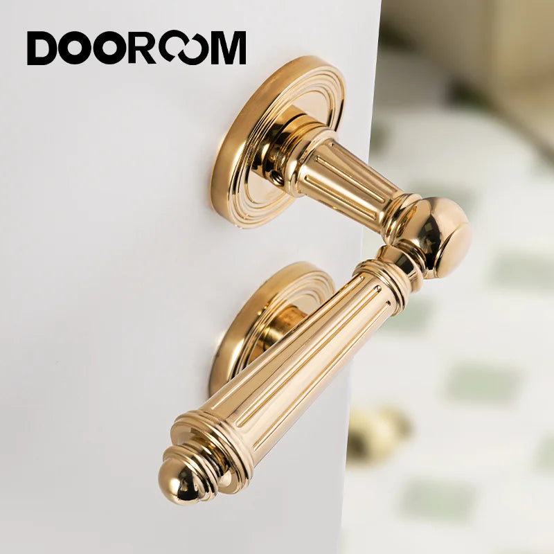 Dooroom Brass Door Lever Set Bright Silver French Retro Bedroom Gold Chrome New Classic Solid Wood Interior Lock Set Dummy Lock