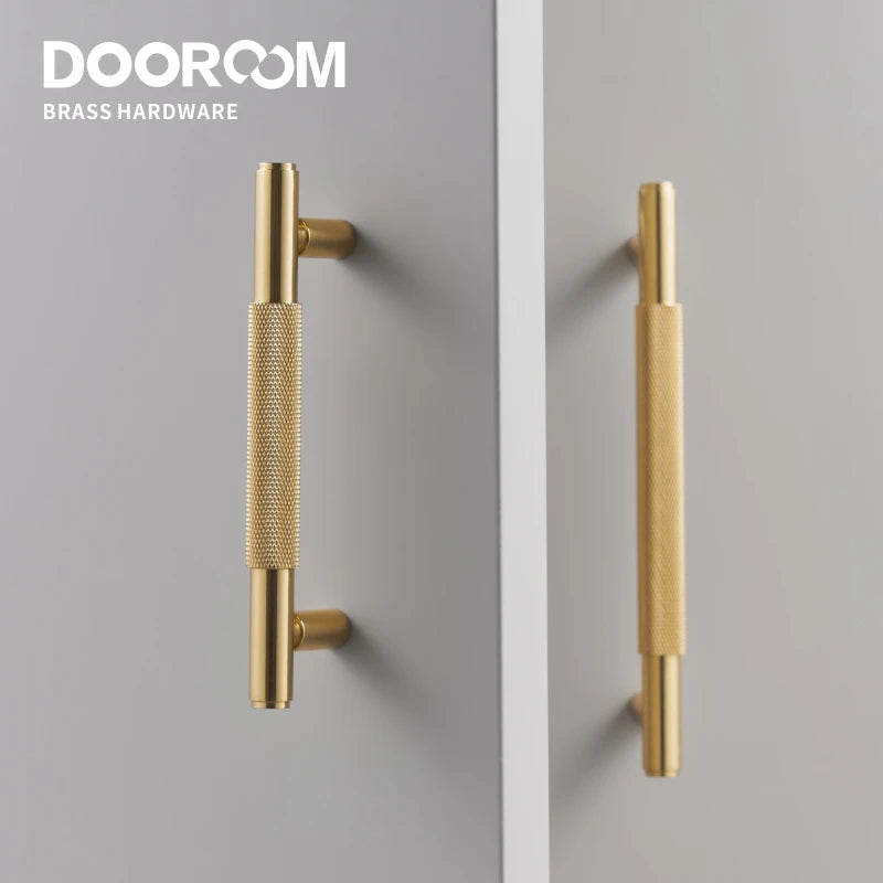 Dooroom 黄铜家具把手现代滚花闪亮金色橱柜衣柜梳妆台鞋盒抽屉柜把手 T 型把手