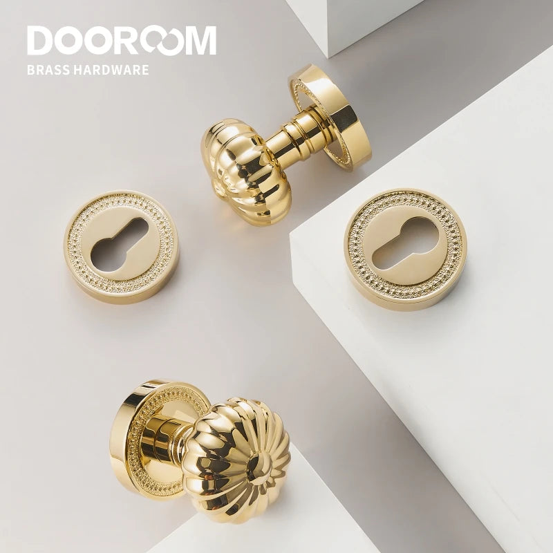 Dooroom Brass Door Lock Set  Magnetic Optional PVD Shiny Gold Interior Bedroom Bathroom Double Wood Door Lever Dummy