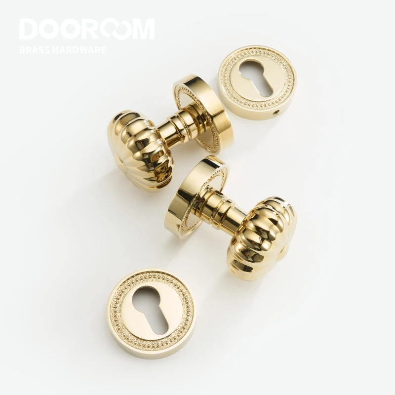 Dooroom Brass Door Lock Set  Magnetic Optional PVD Shiny Gold Interior Bedroom Bathroom Double Wood Door Lever Dummy