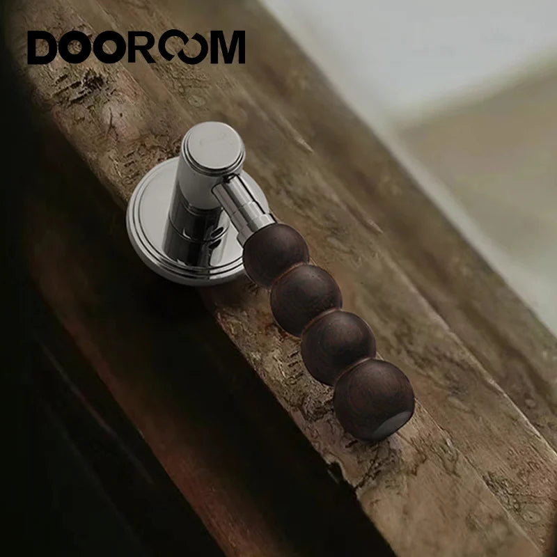 DOOROOM 黄铜胡桃木门锁套装 现代胡桃木现代家具房门把手 磁性静音浴室卧室门锁
