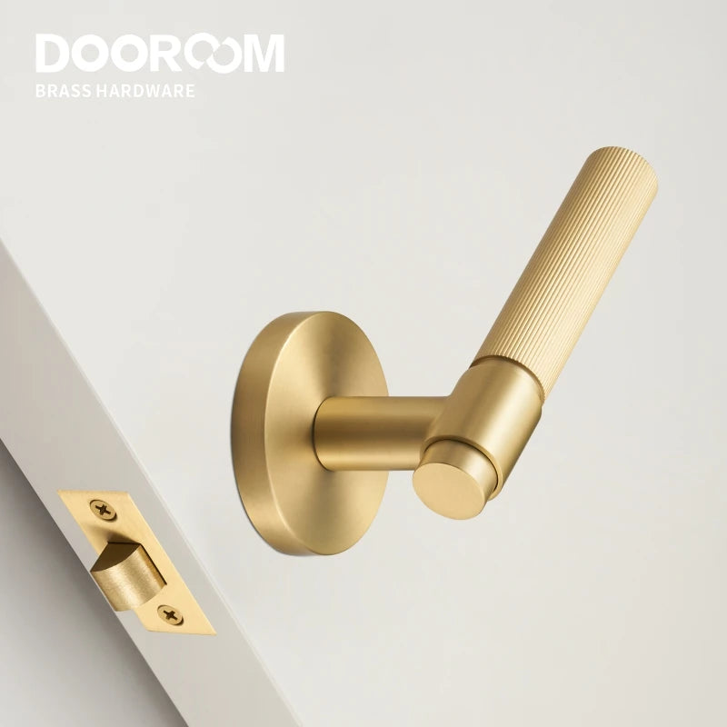 DOOROOM US Standard for 2-1/8" Brass Privacy Passage Stripe Door Lock Set Gold Black Antique Bronze Optional Round Panel