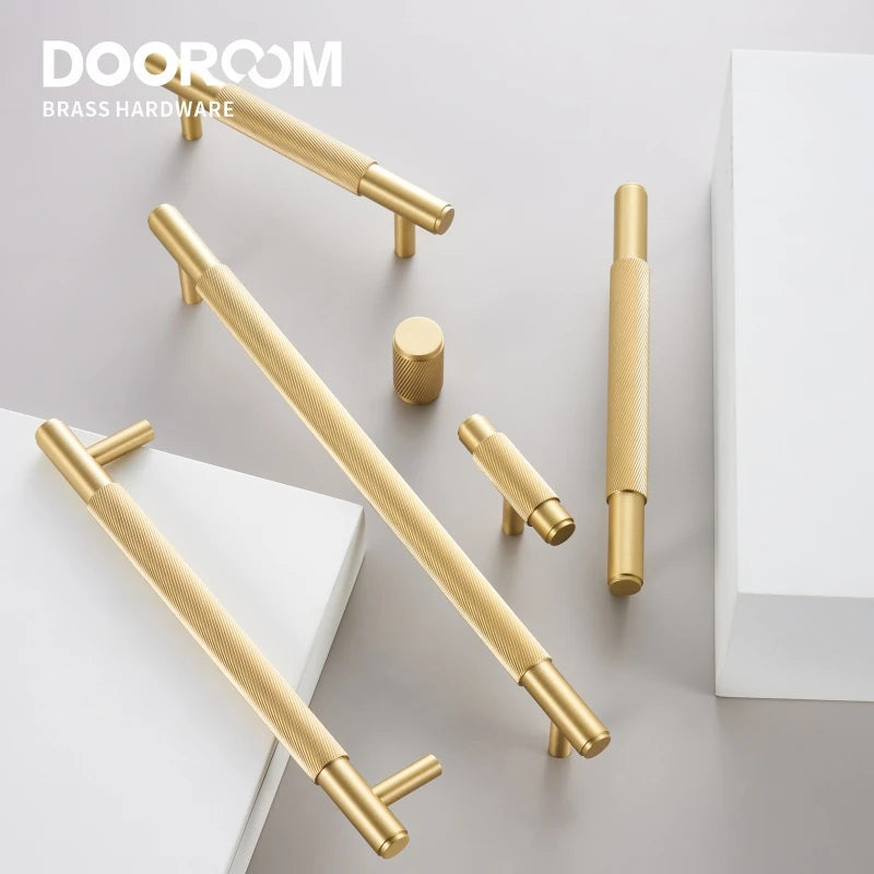 Dooroom Brass Swirl Stripe Furniture Handles T bar Long Pulls Cupboard Wardrobe Dresser Shoe Box Drawer Wine Bar Cabinet Knobs