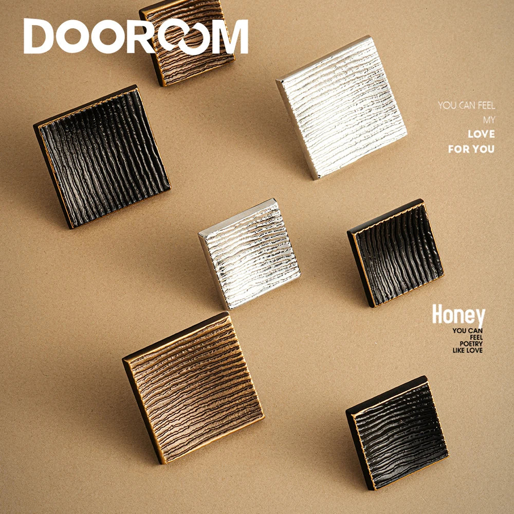 Dooroom New Simplicity Brass Furniture Handles Modern Square Cupboard Drawer Wardrobe Dresser Cabinet Knobs Wood Grain Pulls