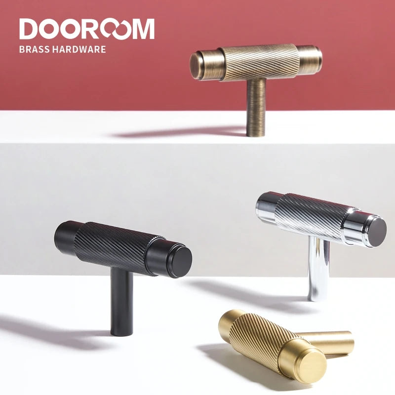 Dooroom Brass Swirl Stripe Furniture Handles T bar Long Pulls Cupboard Wardrobe Dresser Shoe Box Drawer Wine Bar Cabinet Knobs