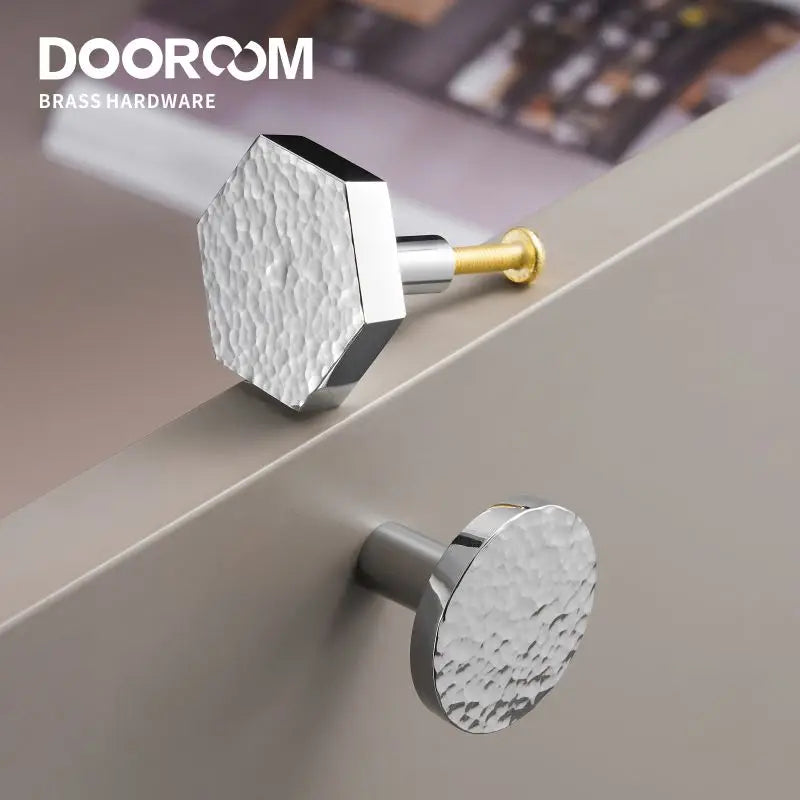 Dooroom Brass Furniture Handles Hammered Bright Satin Chrome Round Hexagon Cupboard Wardrobe Dresser Drawer Cabinet Knobs