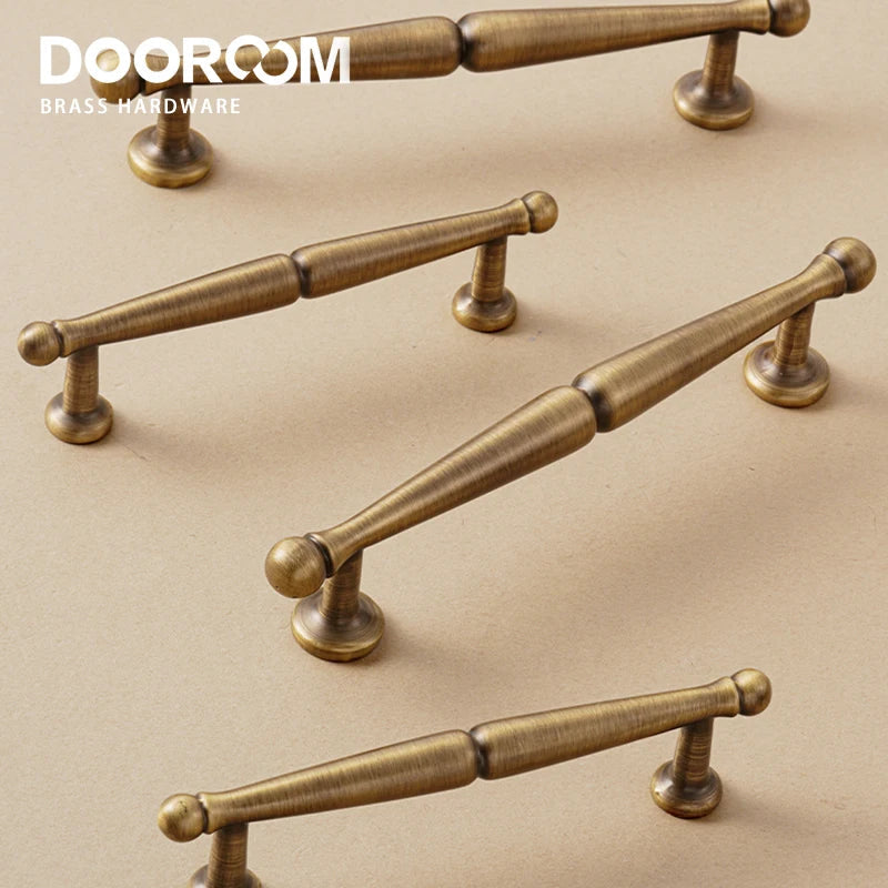 Dooroom Brass Pulls Furniture Handles Retro Style Home Brass Wardrobe Dresser Cupboard Cabinet Drawer Kitchen Accessories Pulls