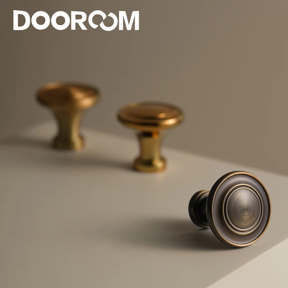 DOOROOM Solid Brass Handle Superior Quality Wardrobe Cabinet Round Drawer Knob Mushroom Type Porcelain Bling Single Hole Handle