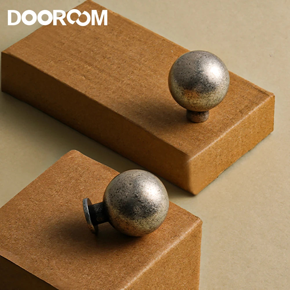Dooroom Ancient Silver Vintage Style Round Brass Handle Wardrobe Dresser Cupboard Cabinet Door Drawer Shoe Box Handle