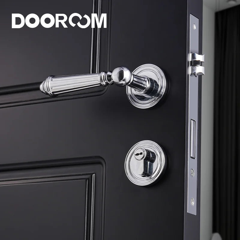 Dooroom Brass Door Lever Set Bright Silver French Retro Bedroom Gold Chrome New Classic Solid Wood Interior Lock Set Dummy Lock