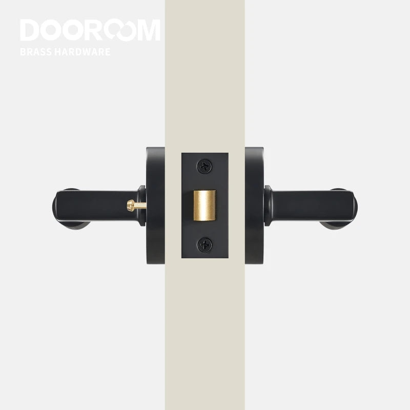 DOOROOM US Standard For 2-1/8" Hole Brass Knurled Lever Privacy Door Lock Passage Set  Round Rose 65mm Dummy Closet Handle