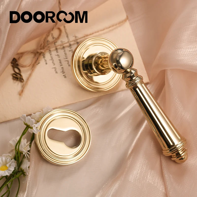Dooroom Brass Door Lever Set Bright Silver French Retro Bedroom Gold Chrome New Classic Solid Wood Interior Lock Set Dummy Lock
