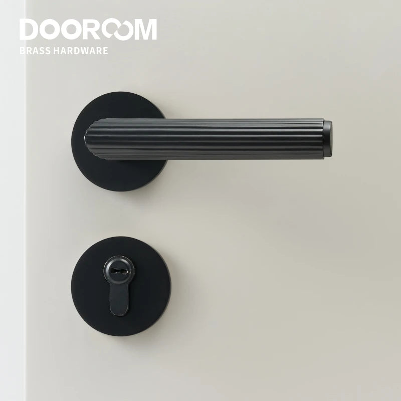 Dooroom Brass Door Lock Set Modern Stripe Matt Silver Interior Bedroom Bathroom Double Wood Door Lever Dummy Privacy Passage