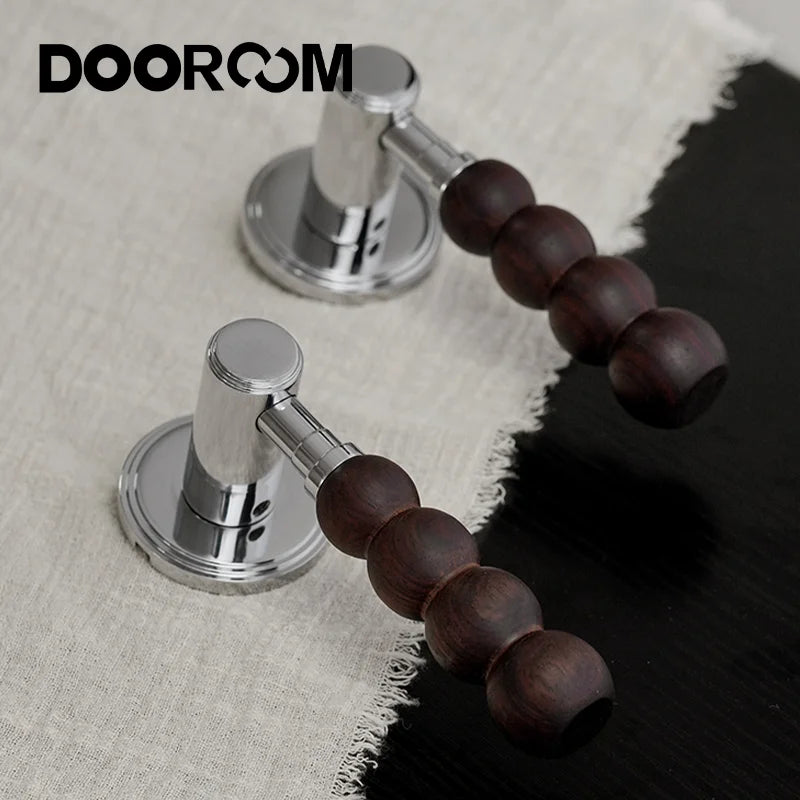 DOOROOM 黄铜胡桃木门锁套装 现代胡桃木现代家具房门把手 磁性静音浴室卧室门锁