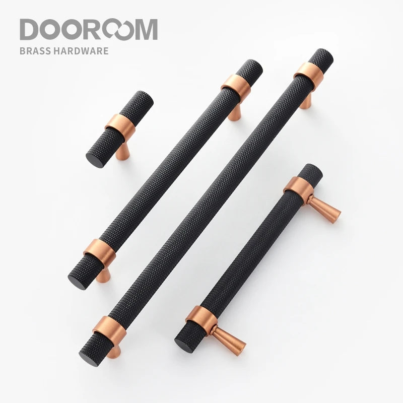 Dooroom Brass Knurled Furniture Handles Modern Copper Black Pulls Cupboard Wardrobe Dresser Shoe Box Drawer Cabinet Handles Knob