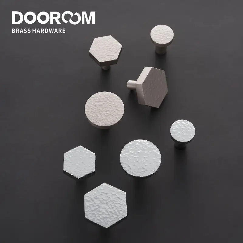 Dooroom Brass Furniture Handles Hammered Bright Satin Chrome Round Hexagon Cupboard Wardrobe Dresser Drawer Cabinet Knobs