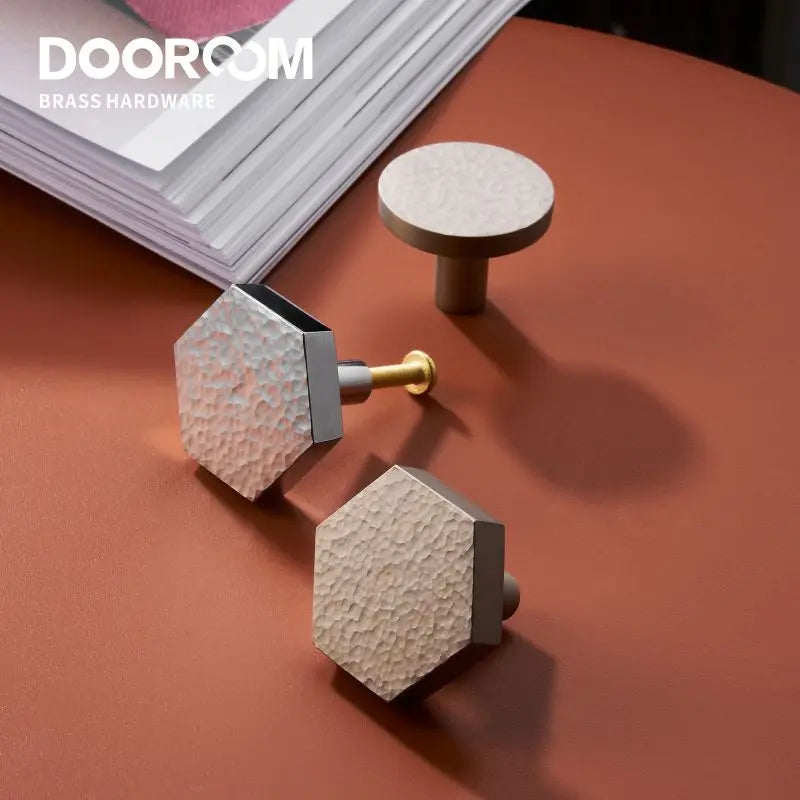 Dooroom Brass Furniture Handles Hammered Bright Satin Chrome Round Hexagon Cupboard Wardrobe Dresser Drawer Cabinet Knobs