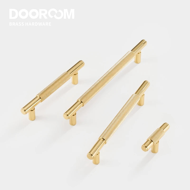 Dooroom 黄铜家具把手现代滚花闪亮金色橱柜衣柜梳妆台鞋盒抽屉柜把手 T 型把手