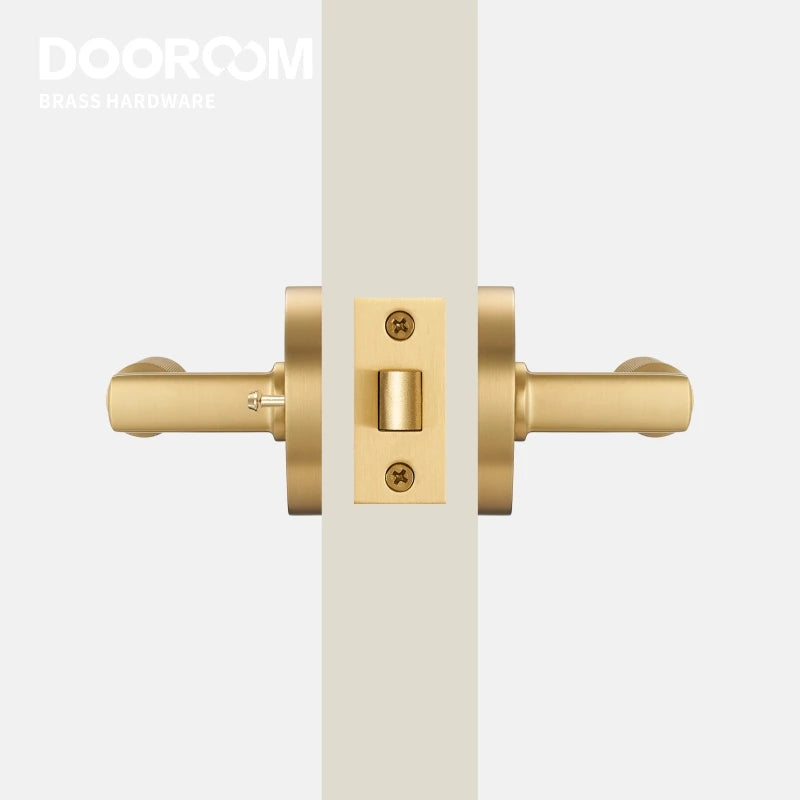 DOOROOM US Standard For 2-1/8" Hole Brass Knurled Lever Privacy Door Lock Passage Set  Round Rose 65mm Dummy Closet Handle