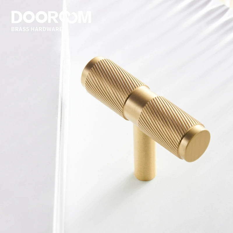 Dooroom Brass Swirl Stripe Furniture Handles T bar Long Pulls Cupboard Wardrobe Dresser Shoe Box Drawer Wine Bar Cabinet Knobs