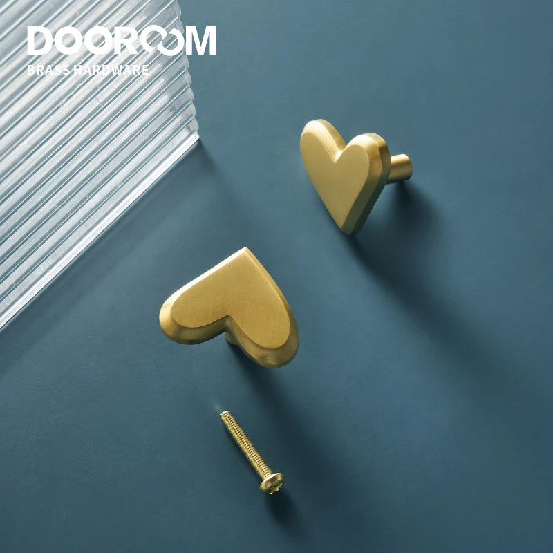 Dooroom Brass Heart Shaped Furniture Handles Wardrobe Dresser Cupboard Cabinet Drawer Shoe Box Knobs Clothes Hangers Wall Hooks