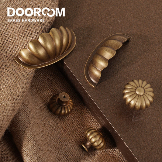 Dooroom Brass Furniture Handles Modern Pumpkin Yellow Bronze Wardrobe Dresser Cupboard Cabinet Shoe Box Knobs Hardware tools