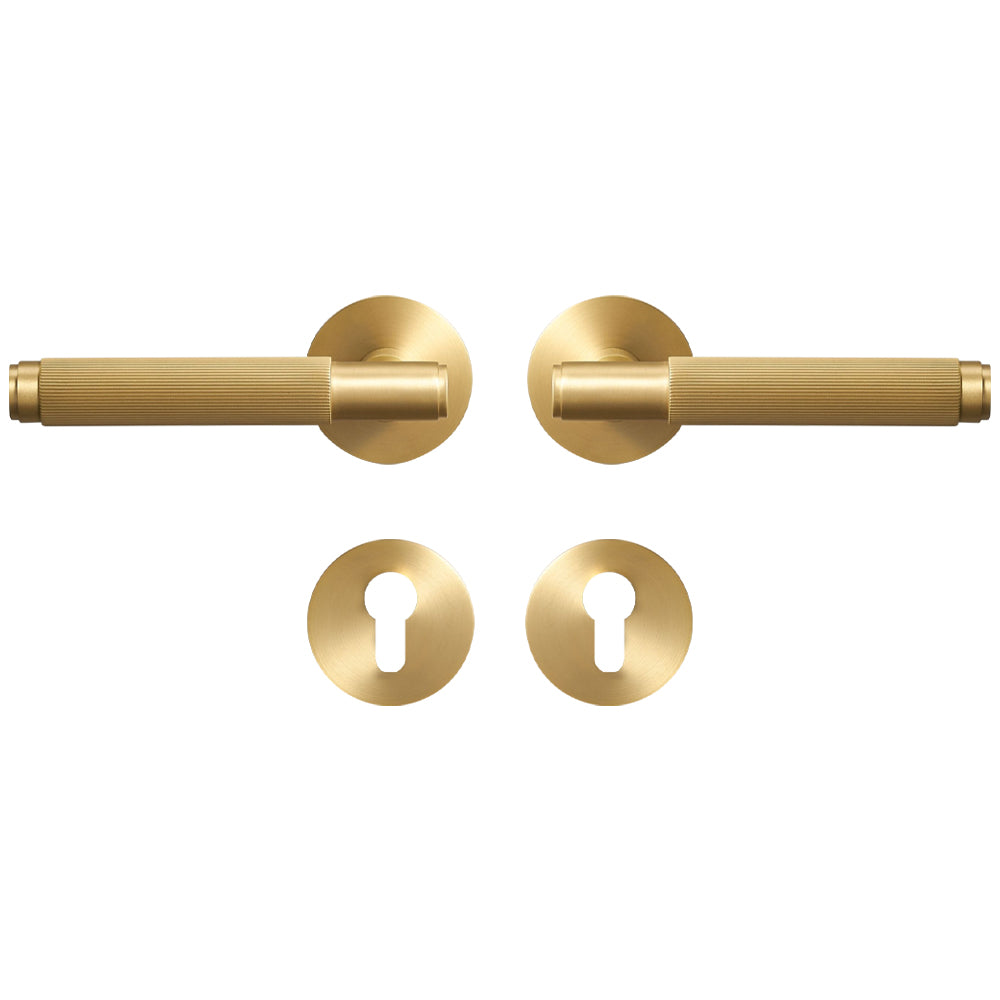 Dooroom Brass Stripe Door Lock Set Modern Grey Interior Bedroom Bathroom Double Wood Lever Dummy Handle Knob Linear