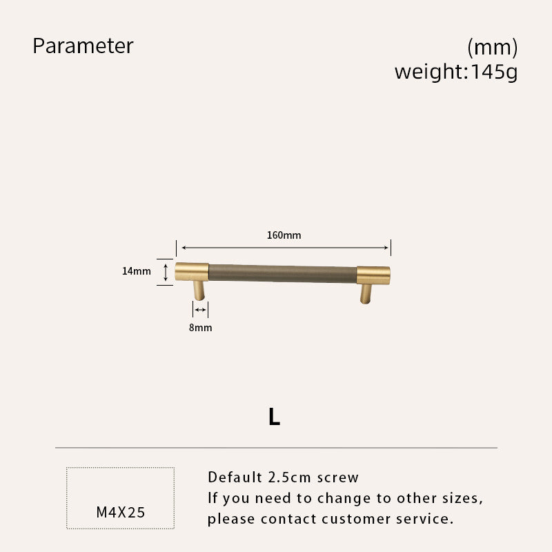 Dooroom Brass Real Leather Furniture Handles Light Luxury Grey Wardrobe Dresser Cupboard Cabinet Drawer Pulls Easy Maintenance