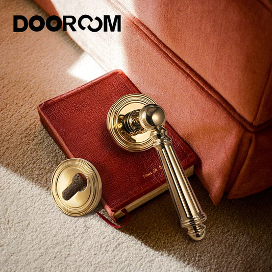 Dooroom Brass Door Lever Set Bright Silver French Retro Bedroom Gold Chrome New Classic Solid Wood Interior Lock Set Dummy Lock