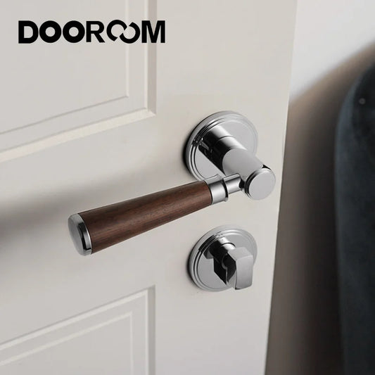 DOOROOM 黄铜门锁套装 现代胡桃木简约梯形轻奢木门把手家具卧室门锁
