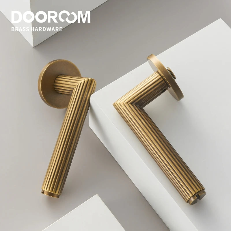 Dooroom Brass Door Lock Set Modern Stripe Matt Silver Interior Bedroom Bathroom Double Wood Door Lever Dummy Privacy Passage