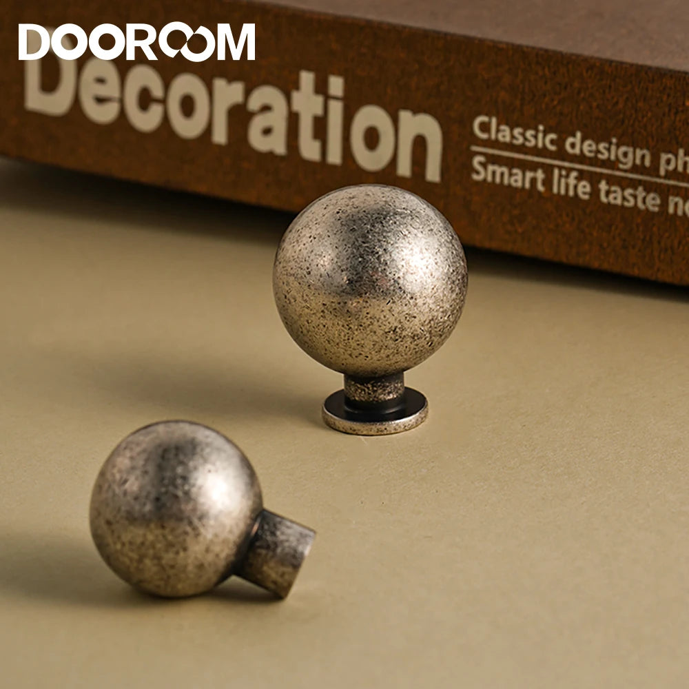 Dooroom Ancient Silver Vintage Style Round Brass Handle Wardrobe Dresser Cupboard Cabinet Door Drawer Shoe Box Handle
