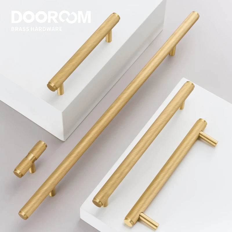 Dooroom Brass Swirl Stripe Furniture Handles T bar Long Pulls Cupboard Wardrobe Dresser Shoe Box Drawer Wine Bar Cabinet Knobs