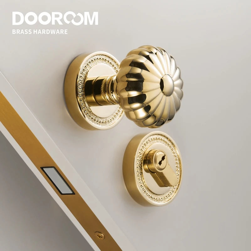 Dooroom Brass Door Lock Set  Magnetic Optional PVD Shiny Gold Interior Bedroom Bathroom Double Wood Door Lever Dummy