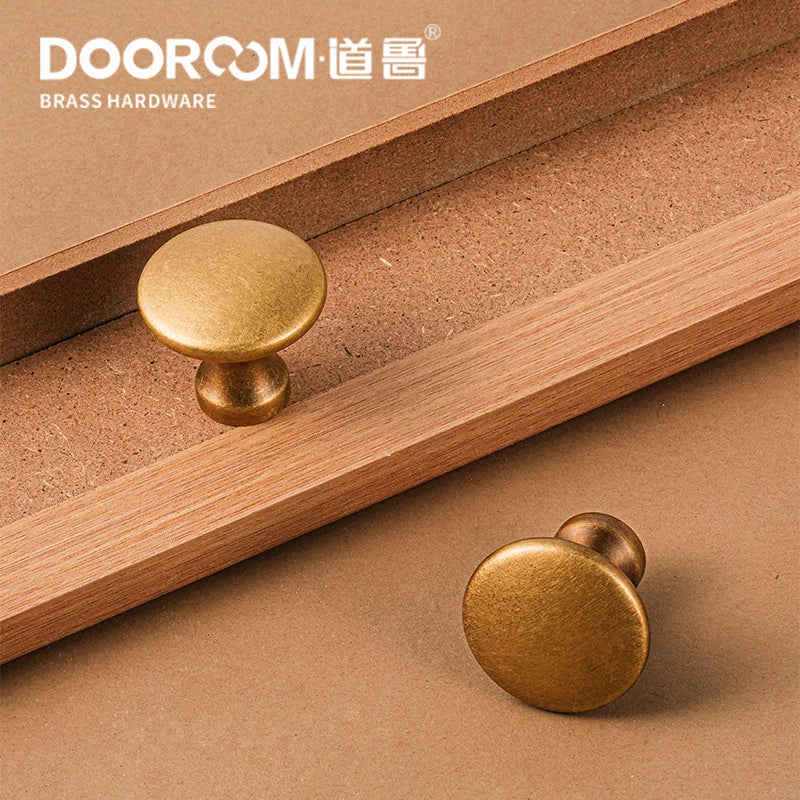 DOOROOM high-quality Solid Brass Handle New Yellow Bronze Clolor Circular Cabinet Furniture Shoe Box Drawer Handle