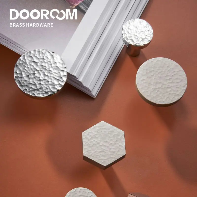 Dooroom Brass Furniture Handles Hammered Bright Satin Chrome Round Hexagon Cupboard Wardrobe Dresser Drawer Cabinet Knobs