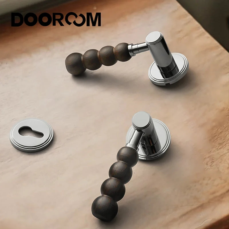 DOOROOM 黄铜胡桃木门锁套装 现代胡桃木现代家具房门把手 磁性静音浴室卧室门锁