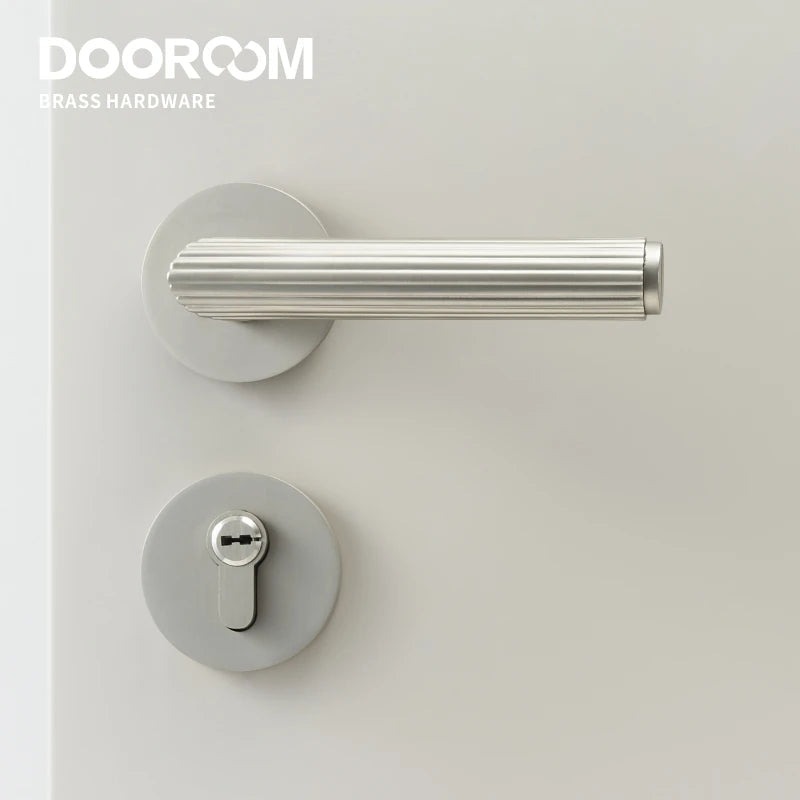 Dooroom Brass Door Lock Set Modern Stripe Matt Silver Interior Bedroom Bathroom Double Wood Door Lever Dummy Privacy Passage