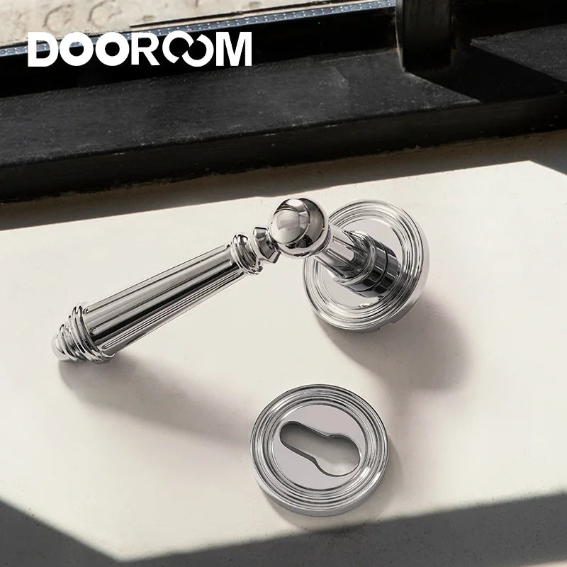 Dooroom Brass Door Lever Set Bright Silver French Retro Bedroom Gold Chrome New Classic Solid Wood Interior Lock Set Dummy Lock