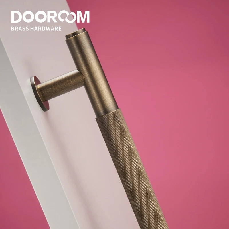 Dooroom 仿古铜门双单面滚花拉杆木门玻璃门淋浴房把手黄铜
