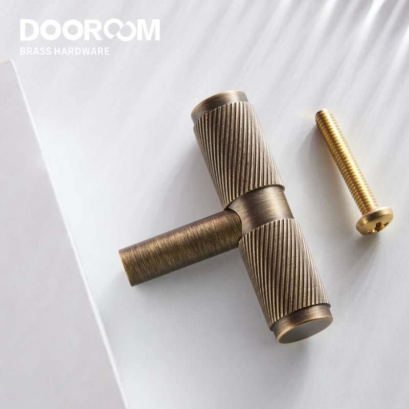 Dooroom Brass Swirl Stripe Furniture Handles T bar Long Pulls Cupboard Wardrobe Dresser Shoe Box Drawer Wine Bar Cabinet Knobs