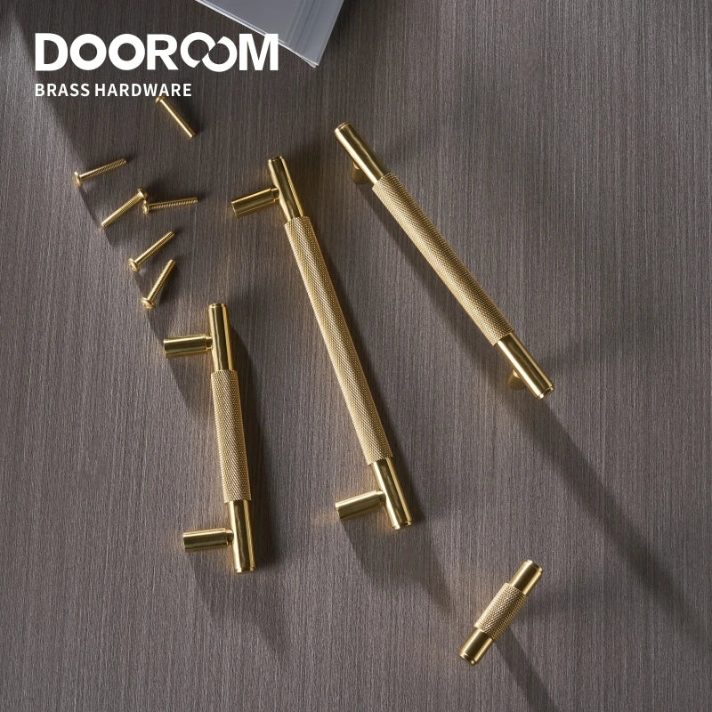 Dooroom 黄铜家具把手现代滚花闪亮金色橱柜衣柜梳妆台鞋盒抽屉柜把手 T 型把手
