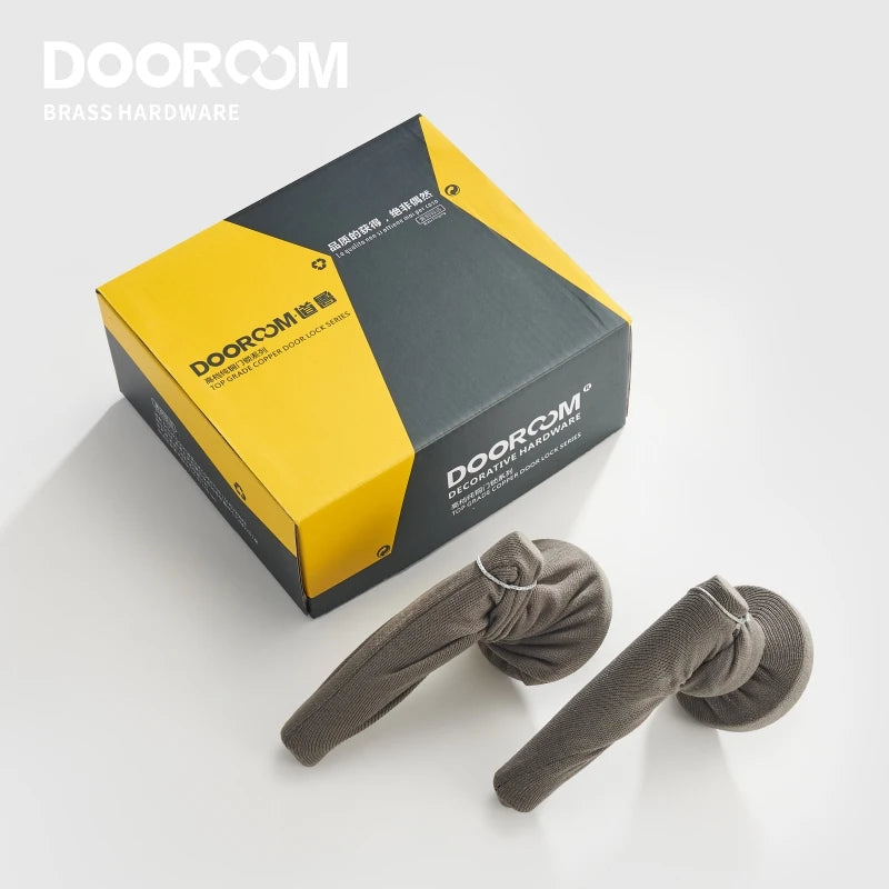 DOOROOM US Standard for 2-1/8" Brass Privacy Passage Stripe Door Lock Set Gold Black Antique Bronze Optional Round Panel