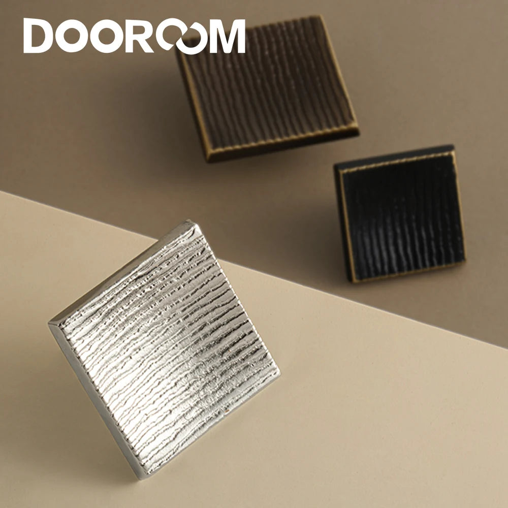 Dooroom New Simplicity Brass Furniture Handles Modern Square Cupboard Drawer Wardrobe Dresser Cabinet Knobs Wood Grain Pulls