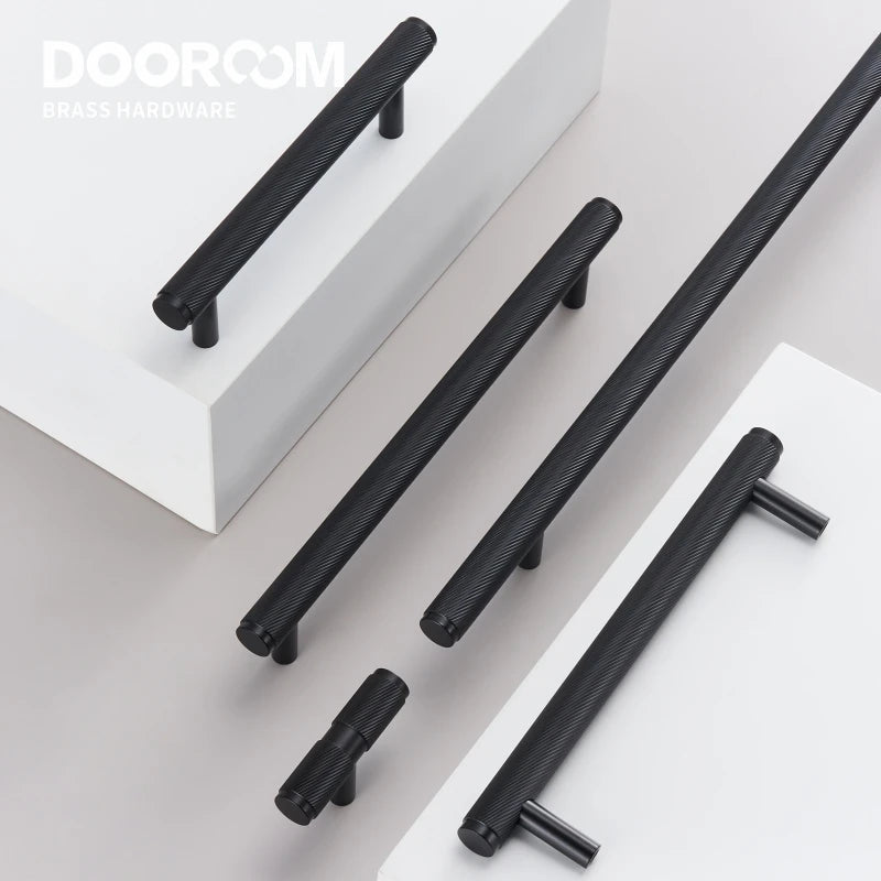 Dooroom Brass Swirl Stripe Furniture Handles T bar Long Pulls Cupboard Wardrobe Dresser Shoe Box Drawer Wine Bar Cabinet Knobs