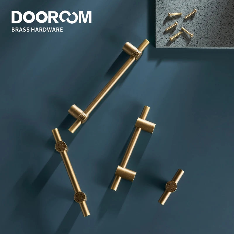 Dooroom Brass Furniture Handles Modern Yellow Bronze Cupboard Wardrobe Dresser Shoe Box Drawer Cabinet Knobs T-Bar
