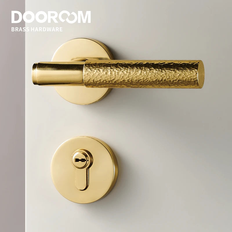 Dooroom Brass Door Lock Set Hammered Gold Yellow Bronze Interior Bedroom Bathroom Double Wood Door Lever Dummy Passage Privacy