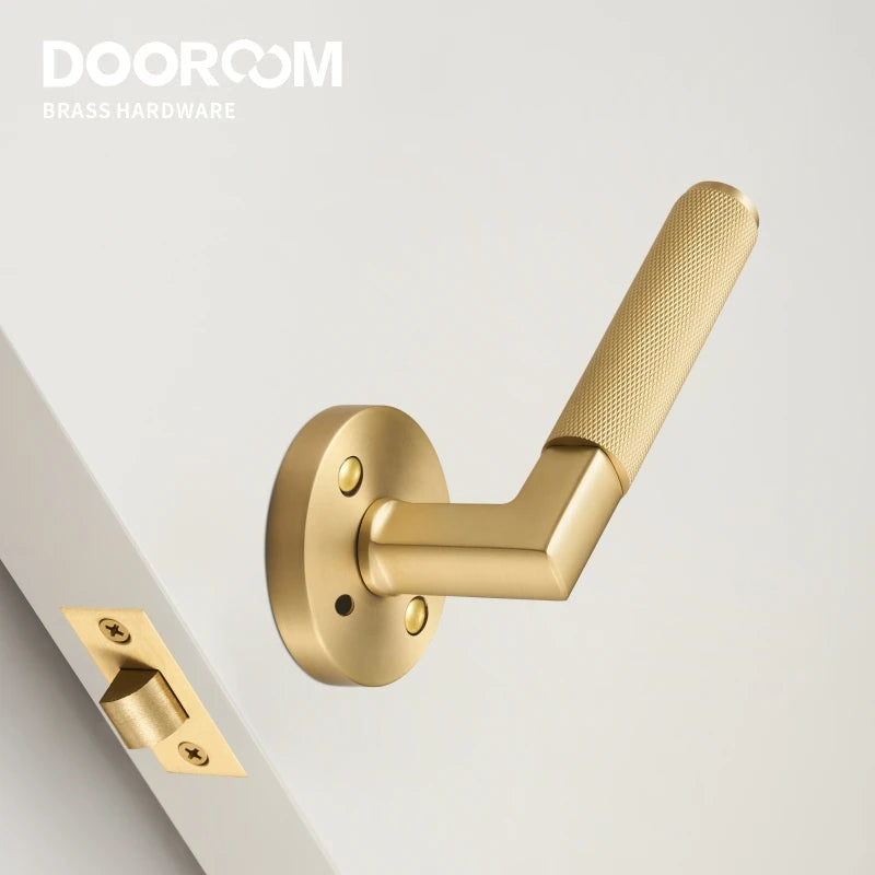 DOOROOM US Standard For 2-1/8" Hole Brass Knurled Lever Privacy Door Lock Passage Set  Round Rose 65mm Dummy Closet Handle