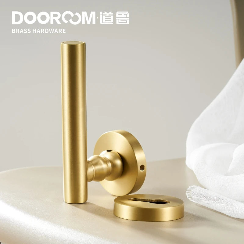 Dooroom 黄铜门锁套装现代北欧室内卧室浴室双木门杆套装假锁把手